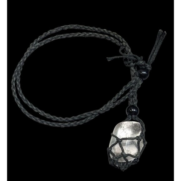 Whimsical Crochet Caged Clear Stone Pendant Necklace - Picture 1 of 5